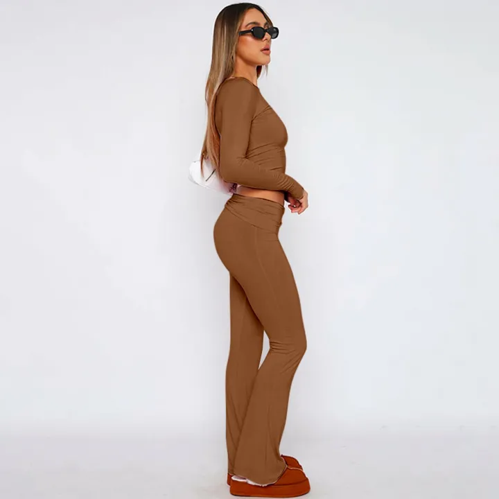 Two Piece Long Sleeve Tops Flare Leggings