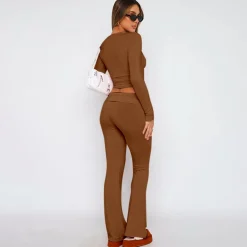 Two Piece Long Sleeve Tops Flare Leggings