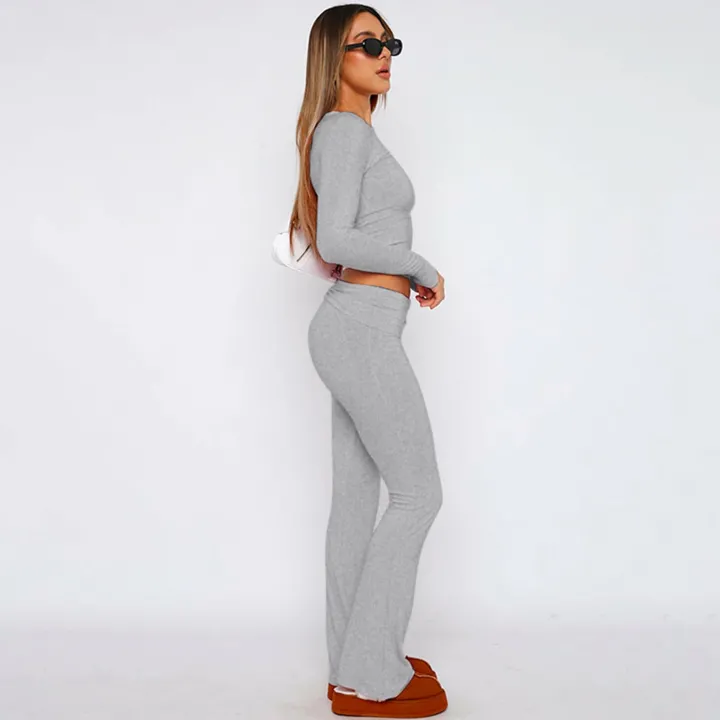 Two Piece Long Sleeve Tops Flare Leggings