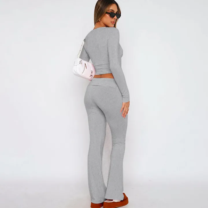 Two Piece Long Sleeve Tops Flare Leggings