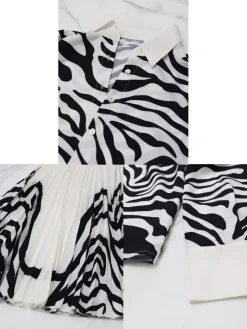 Two Piece Long Sleeve Zebra Print Skirt Suit