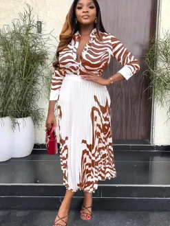 Two Piece Long Sleeve Zebra Print Skirt Suit