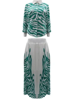 Two Piece Long Sleeve Zebra Print Skirt Suit