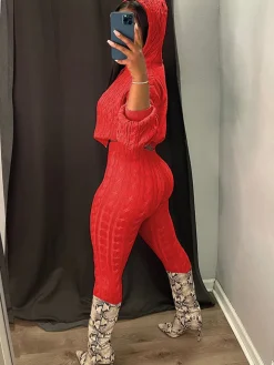 Two Piece Long Sleeves Sweater Pant Suit