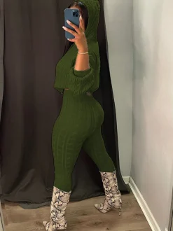 Two Piece Long Sleeves Sweater Pant Suit