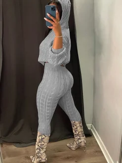 Two Piece Long Sleeves Sweater Pant Suit