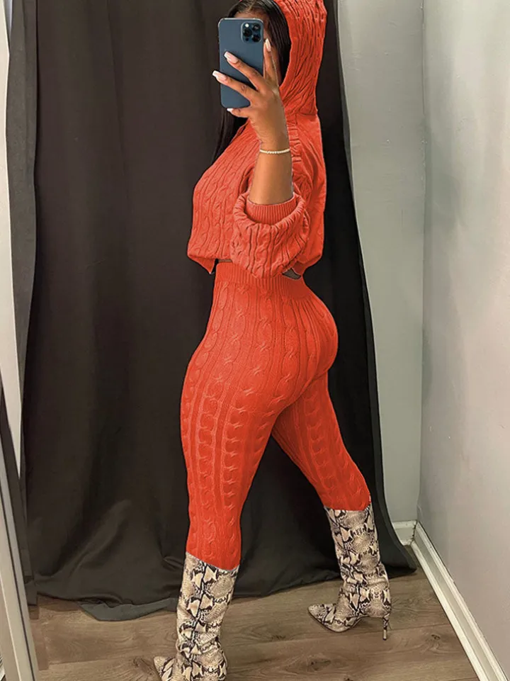 Two Piece Long Sleeves Sweater Pant Suit