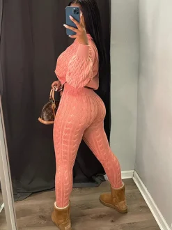 Two Piece Long Sleeves Sweater Pant Suit