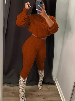 Two Piece Long Sleeves Sweater Pant Suit