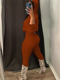 Two Piece Long Sleeves Sweater Pant Suit