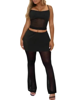 Two Piece Mesh Lace Tube Top Pants Sets