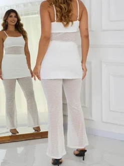 Two Piece Mesh Lace Tube Top Pants Sets