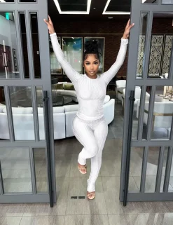 Two Piece Mesh Long Sleeve Crop Top Pants