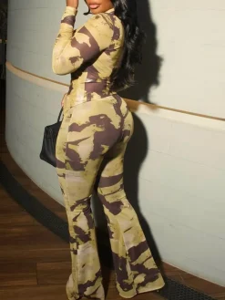 Two Piece Mesh Print Shirt Pants Set