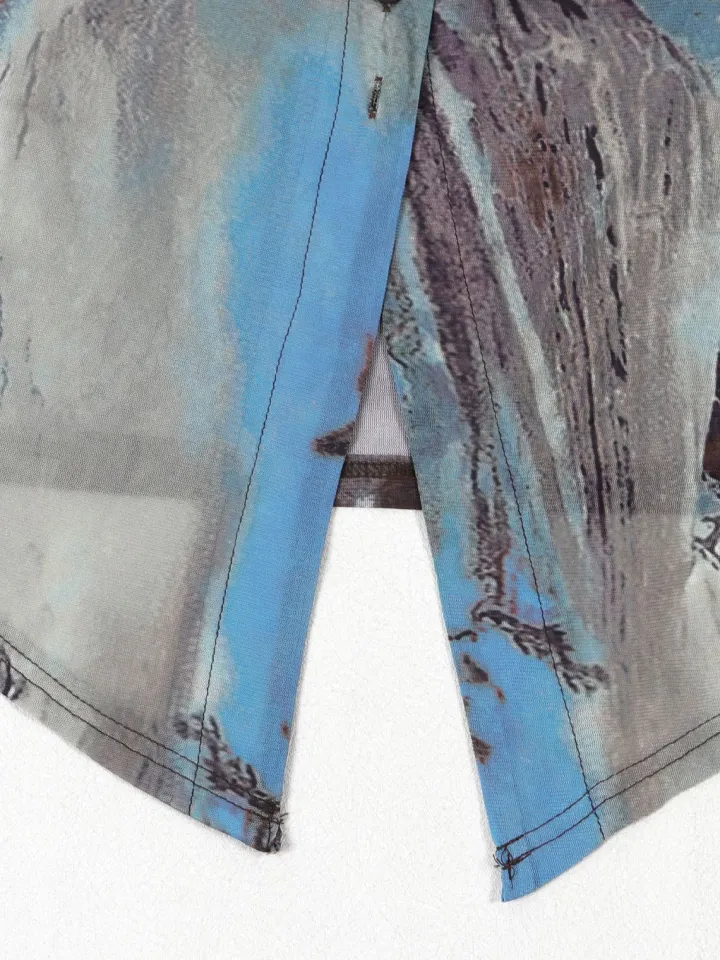 Two Piece Mesh Print Shirt Pants Set