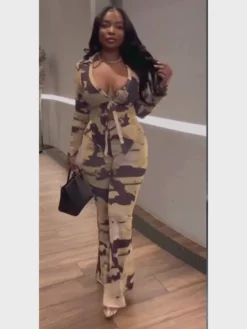 Two Piece Mesh Print Shirt Pants Set