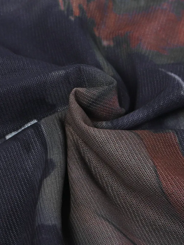 Two Piece Mesh Print Shirt Pants Set