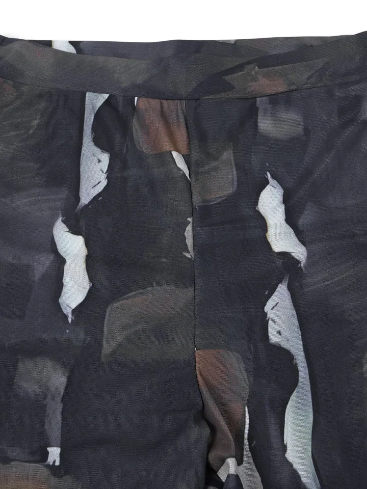 Two Piece Mesh Print Shirt Pants Set