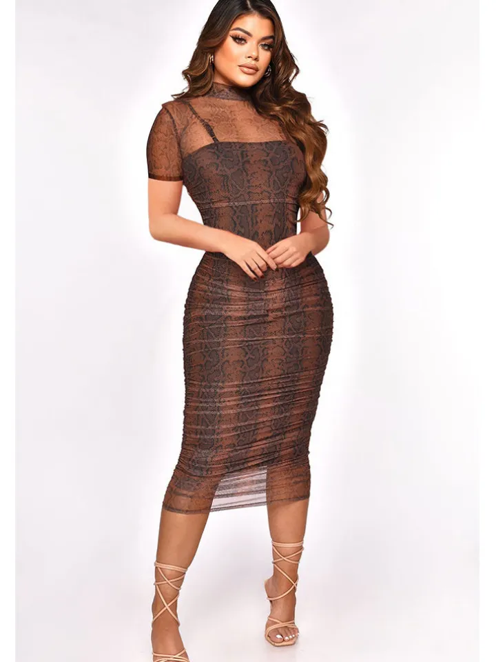 Two Piece Mesh Print Spaghetti Dress
