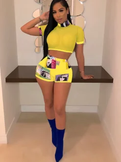 Two Piece Mesh Top Short Pants Outfits