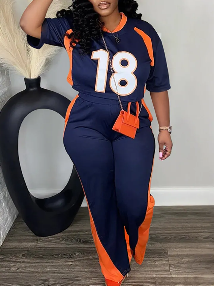 Two Piece Number Print Pants Sets Tracksuit