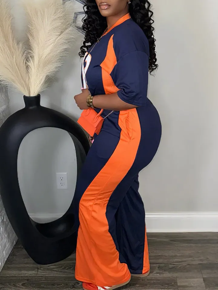 Two Piece Number Print Pants Sets Tracksuit