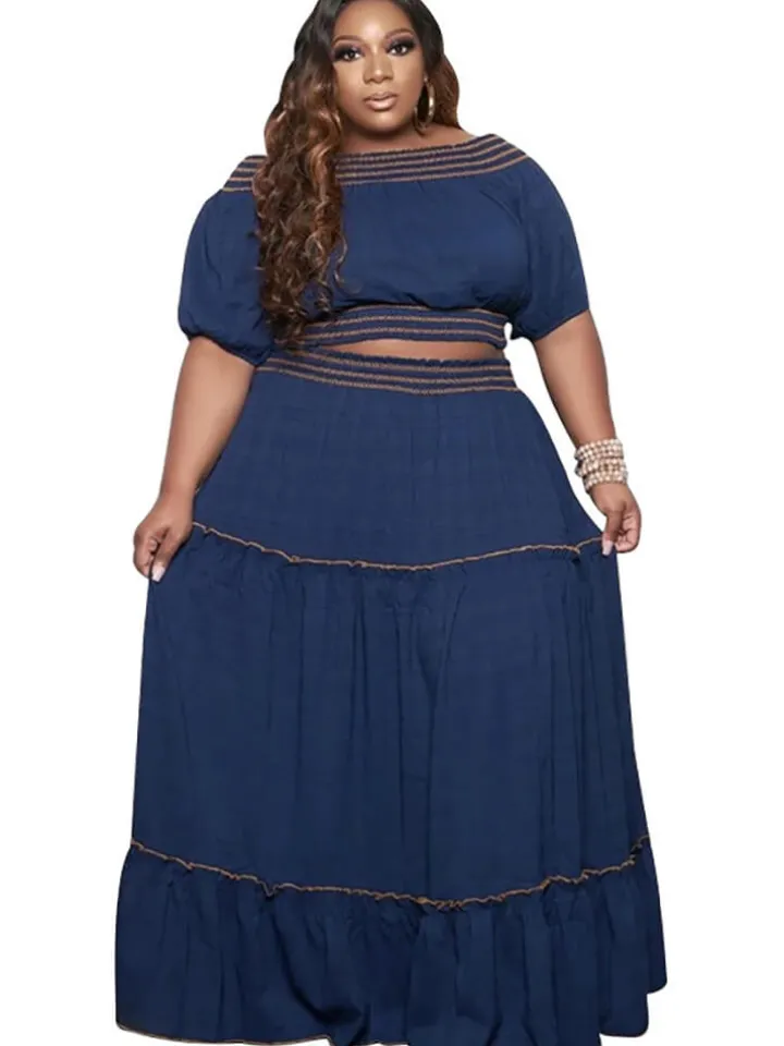 Two Piece Off Shoulder Crop Top Maxi Skirts