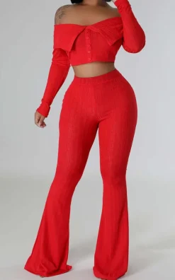 Two Piece Off Shoulder Top Flare Pants