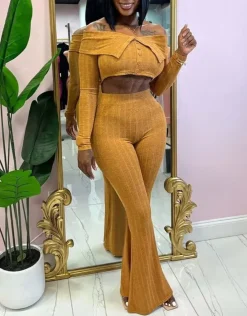 Two Piece Off Shoulder Top Flare Pants