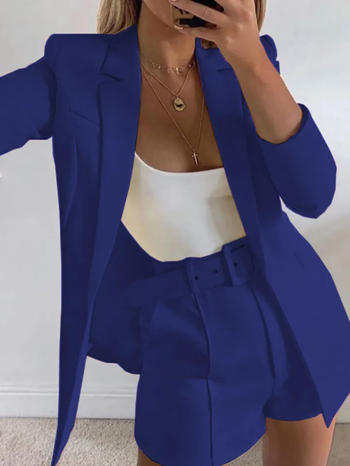 Two Piece Office Long Sleeve Solid Pant Suit