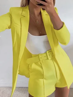 Two Piece Office Long Sleeve Solid Pant Suit