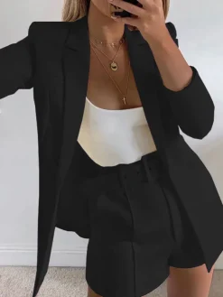 Two Piece Office Long Sleeve Solid Pant Suit