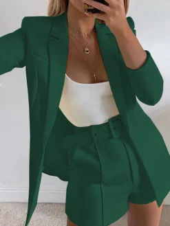 Two Piece Office Long Sleeve Solid Pant Suit