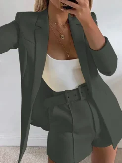 Two Piece Office Long Sleeve Solid Pant Suit