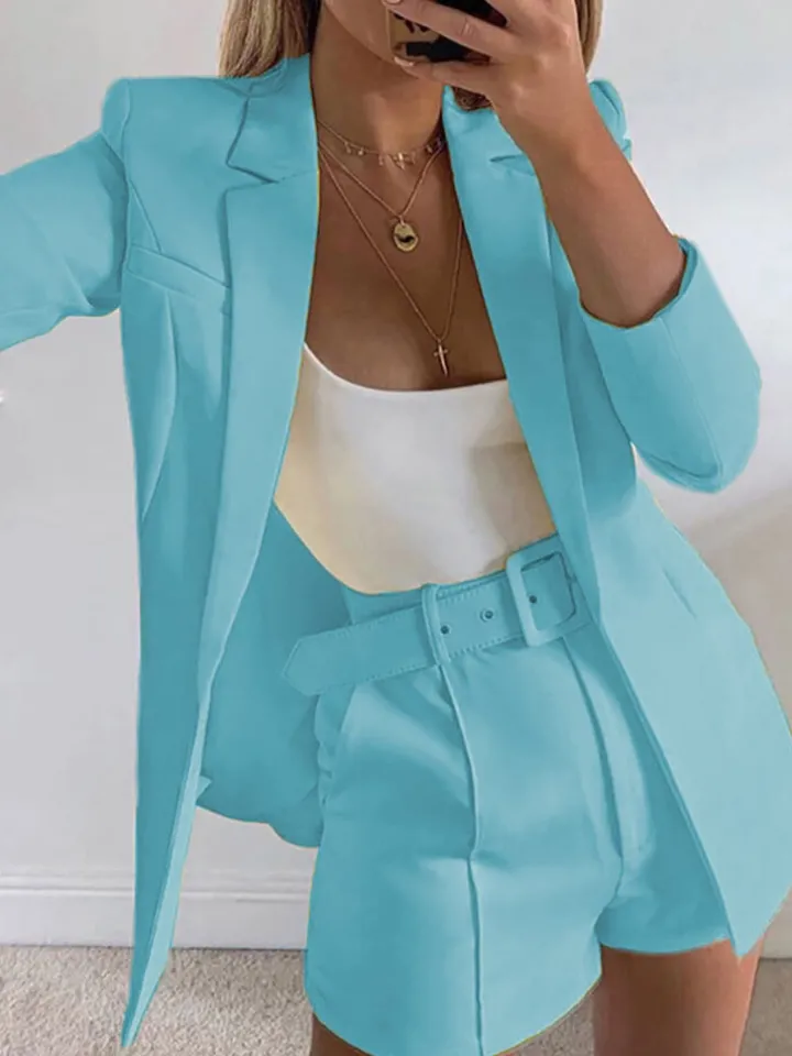 Two Piece Office Long Sleeve Solid Pant Suit