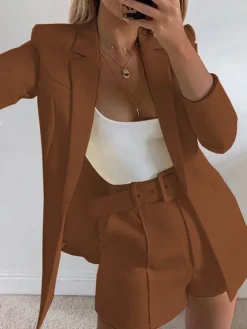 Two Piece Office Long Sleeve Solid Pant Suit
