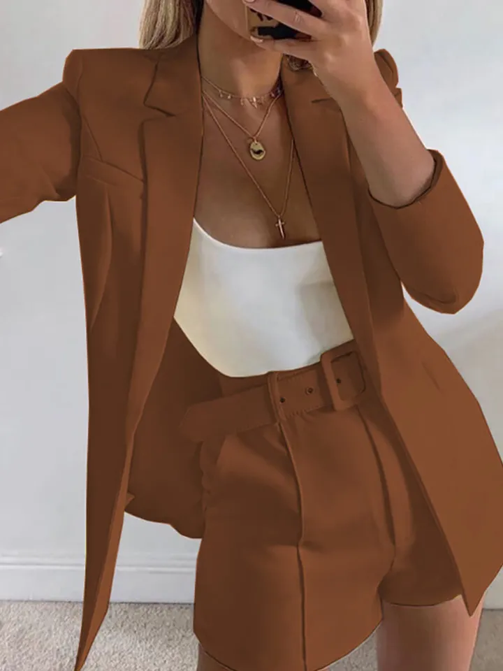 Two Piece Office Long Sleeve Solid Pant Suit