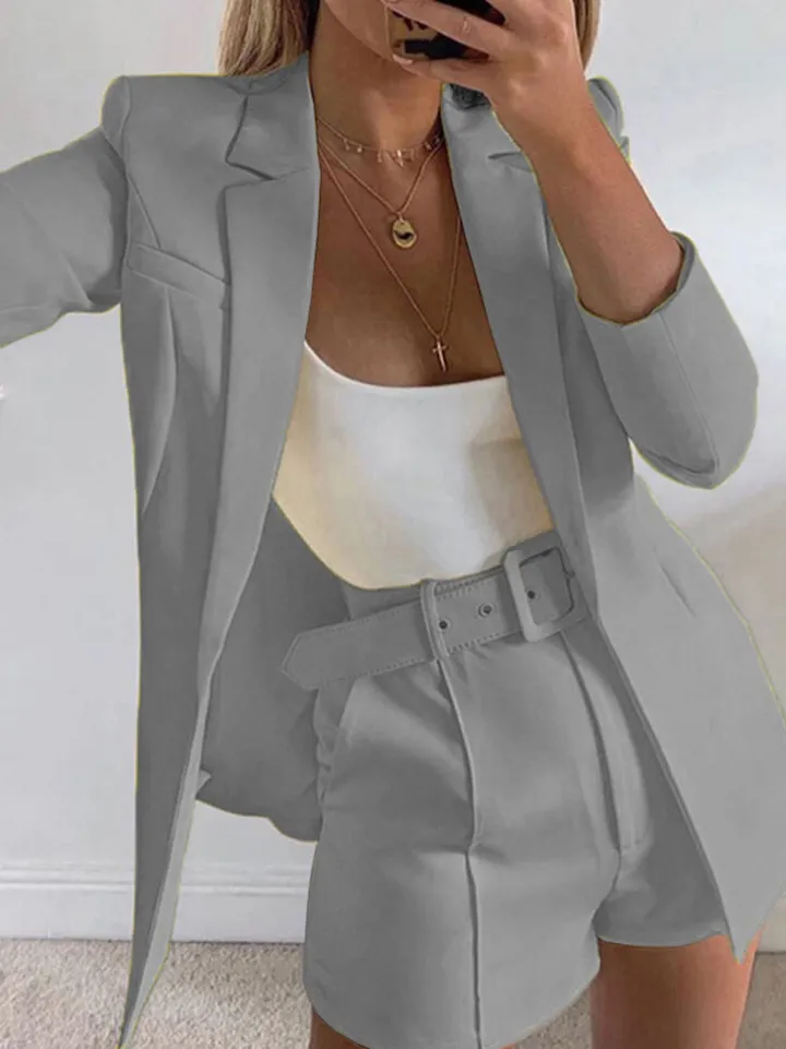 Two Piece Office Long Sleeve Solid Pant Suit