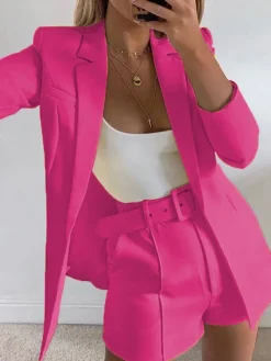 Two Piece Office Long Sleeve Solid Pant Suit