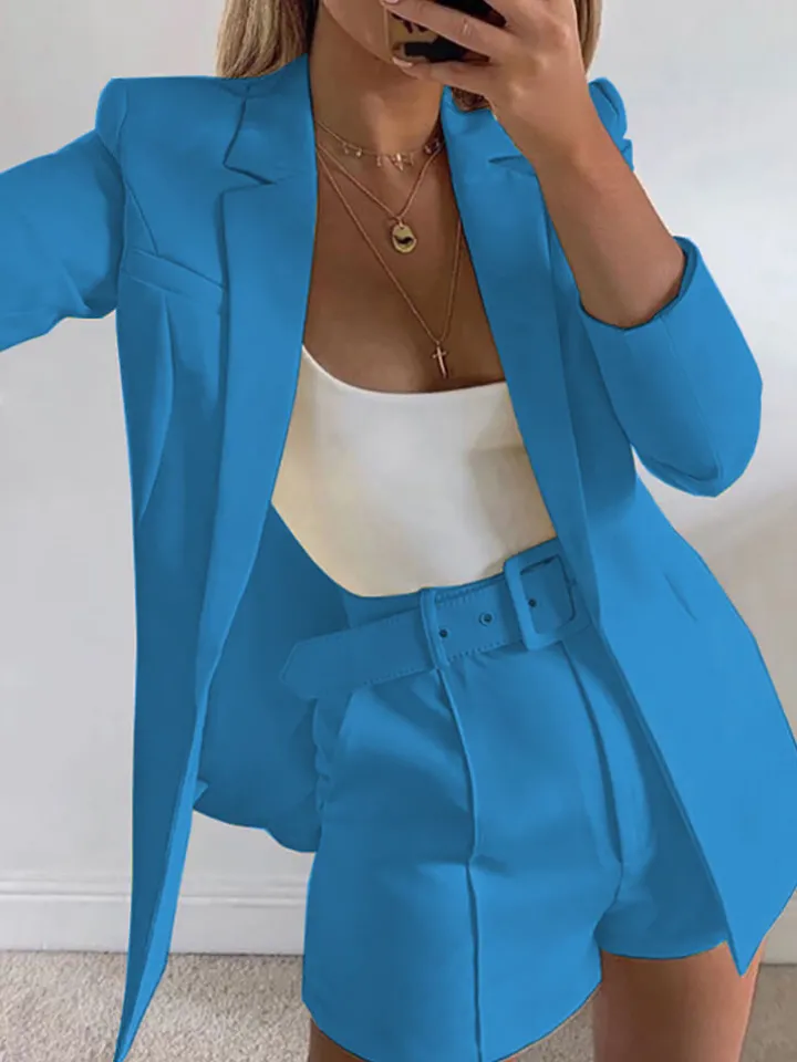 Two Piece Office Long Sleeve Solid Pant Suit