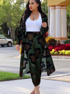 Two Piece Open Front Cardigan Skinny Pants Suit