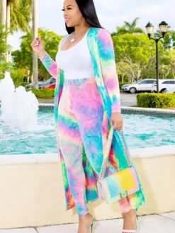 Two Piece Open Front Cardigan Skinny Pants Suit