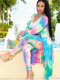 Two Piece Open Front Cardigan Skinny Pants Suit