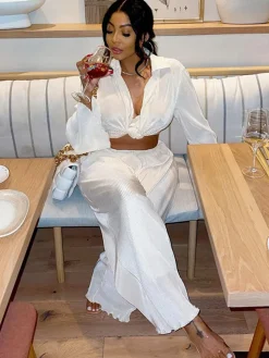 Two Piece Pleated Long Sleeve u0026 Long Pants