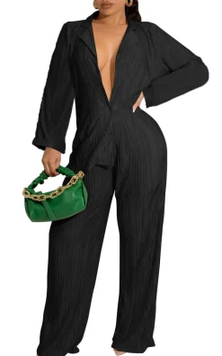 Two Piece Pleated Shirt Wide Leg Pants