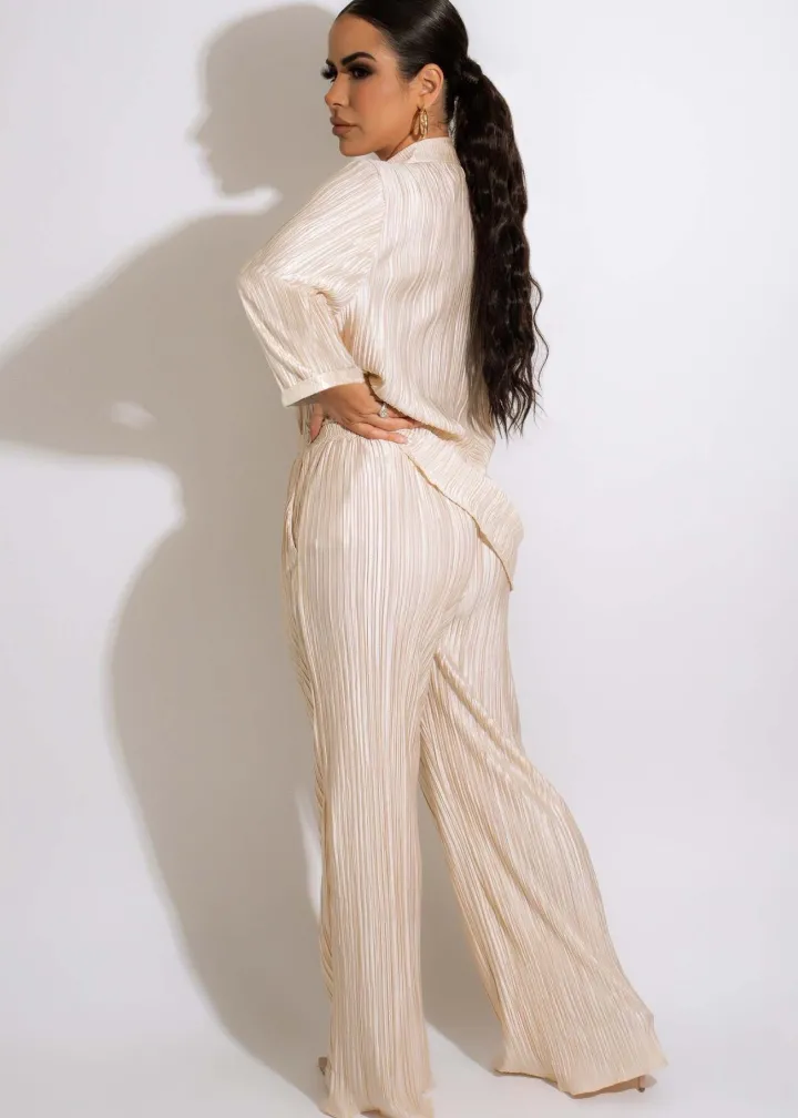 Two Piece Pleated Shirt Wide Leg Pants