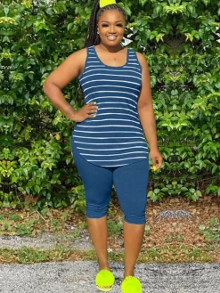 Two Piece Plus Size Sleeveless Top shorts Set