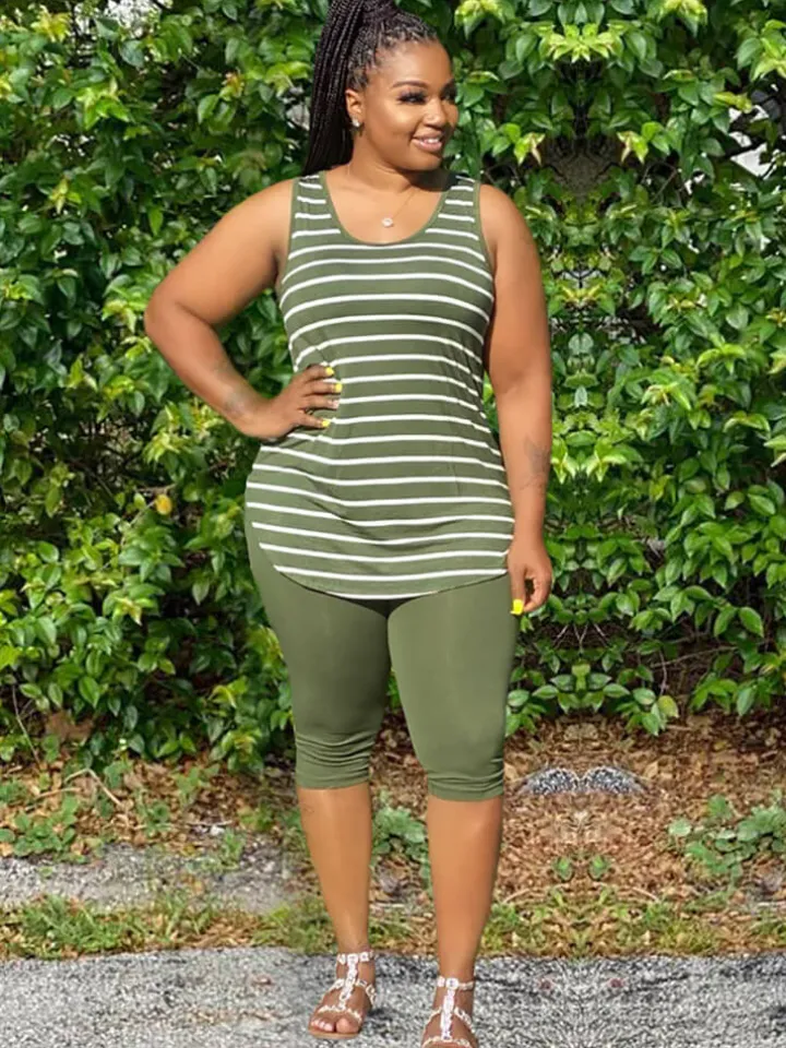Two Piece Plus Size Sleeveless Top shorts Set