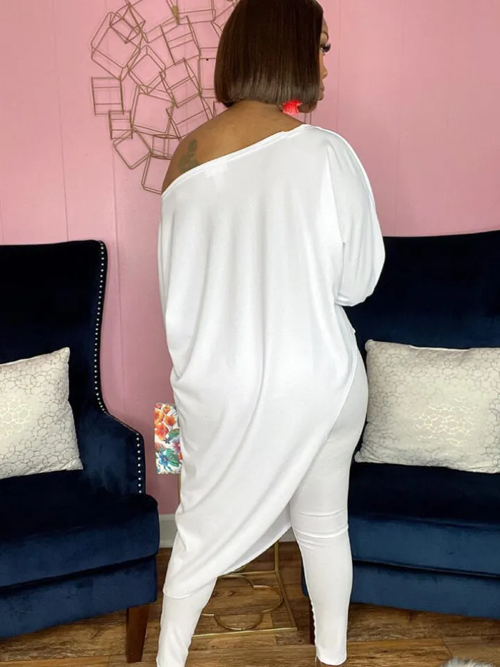 Two Piece Printed Irregular Top Skinny Long Pants