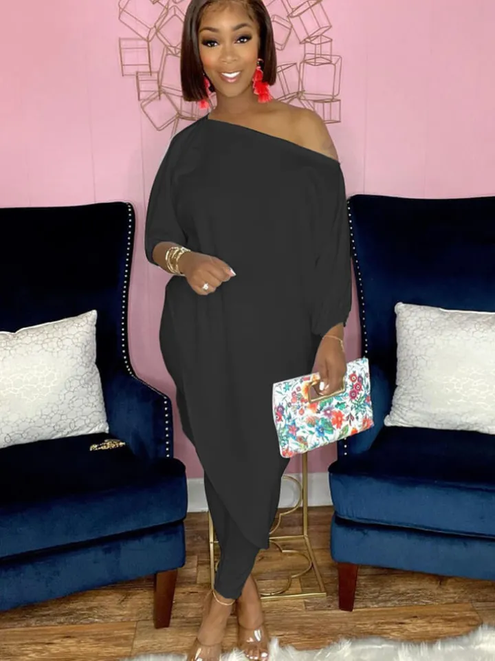 Two Piece Printed Irregular Top Skinny Long Pants